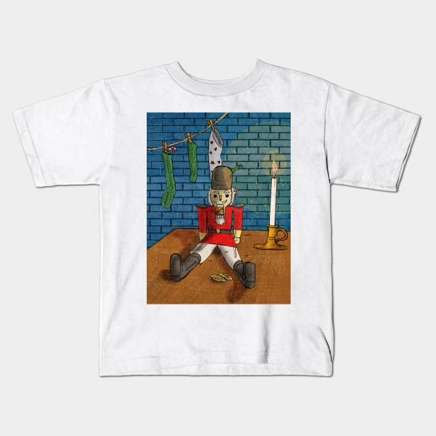 The Nutcracker Retro Christmas Kids T-Shirt by Wall-Art-Sketch